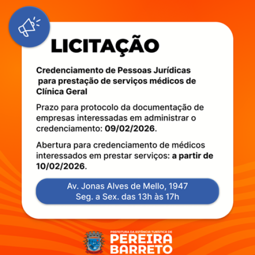 Pereira Barreto irá contratar empresa para serviços de clínico geral em UBSs